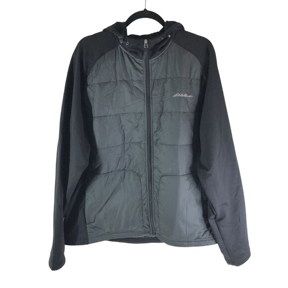 Eddie Bauer Mens Hooded Jacket Black & Gray Polyester Quilted Full Zip XL - Picture 1 of 4